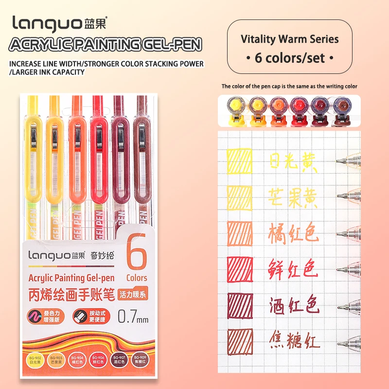 6-90 Farben Languo Acryl-Gelstift-Set, Handbuch-Stift, mehrfarbiger Neutralstift, Schreib- und Zeichenstifte für Schüler, D200 – Detail 18