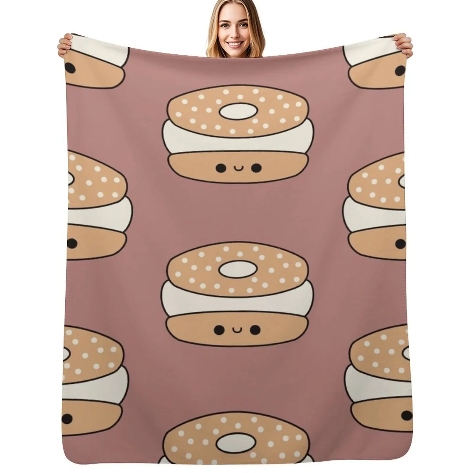 Cute Kawaii Cream Cheese Bagel Throw Blanket Fluffy Cozy Throw Blanket for Home Decor