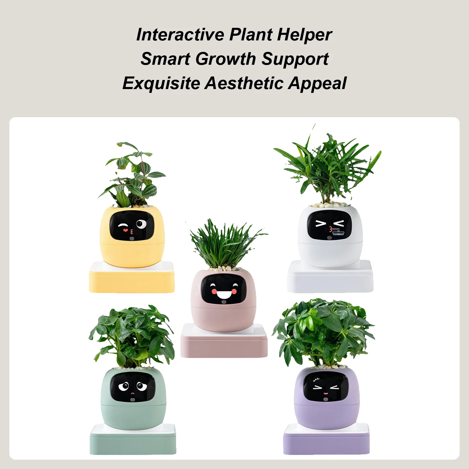 Smart Planter with AI Expression Intelligent Flower Pot for Succulents Cactus Automatic Water Reminder Home Office Desk Decor