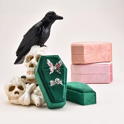 TAIMY Gothic Mini Coffin Ring Jewelry Box Detachable Lid Double Ring Holder Small Velvet Jewelry Storage Free Custom Logo Case
