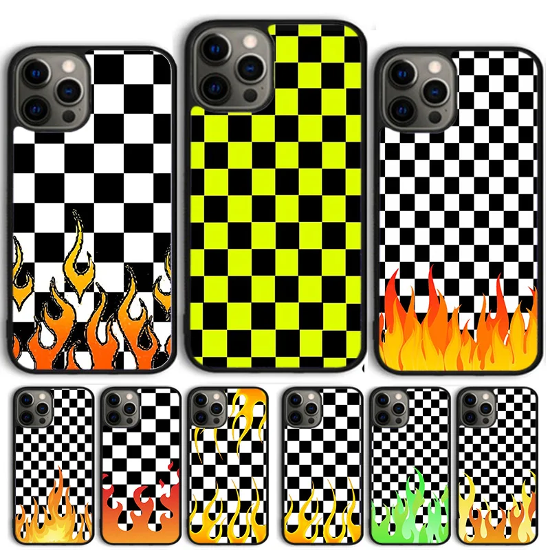 

Чехол Checkerboard Flame Coque Shell для iPhone 17 Air 15 16 14 13 12 Pro Max 11 Pro Max Plus