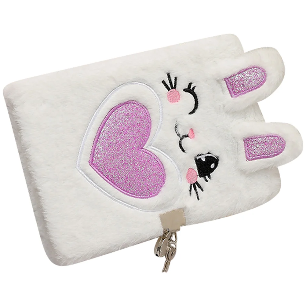 

Notebooks The Little Lockable Plush Pocket for Taking Fluffy Cover Cartoon Purple Diary with Cute Girls