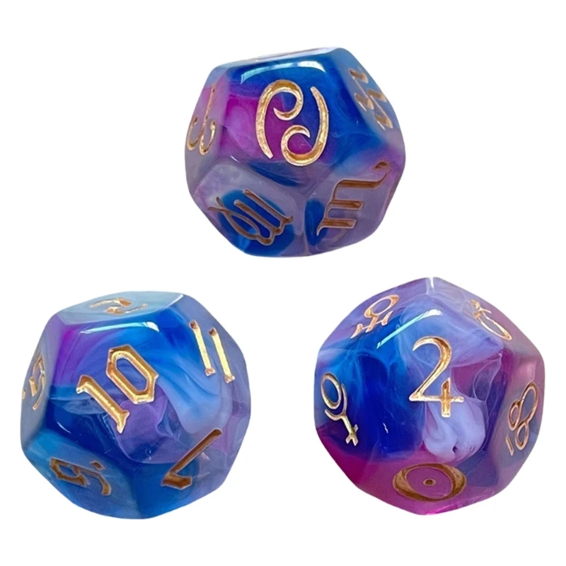 

3Pcs Dices Set, 20mm Board Game Dices Set Divinations Designs 12 Sided Acrylic Dices, Translucent Rounded Corner Dices