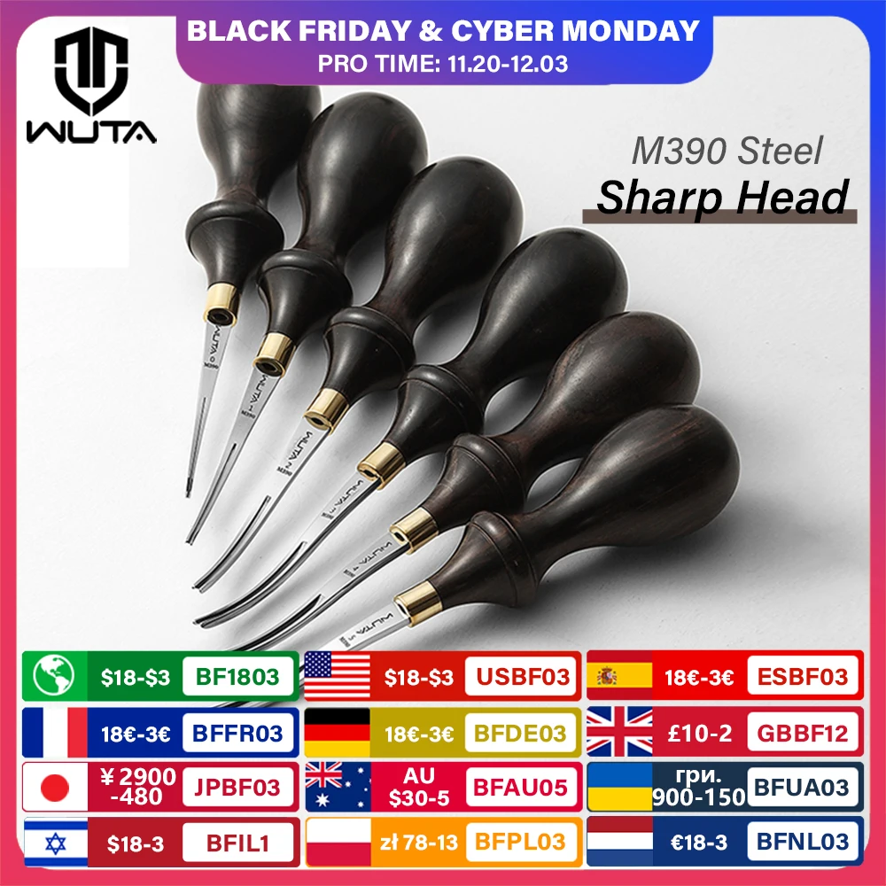 

WUTA Leather Edge Beveler PRO Skiving Craft Work Tools M390 Die Steel Ebony Handle Cutter Edger Creaser Skiver available 6Size