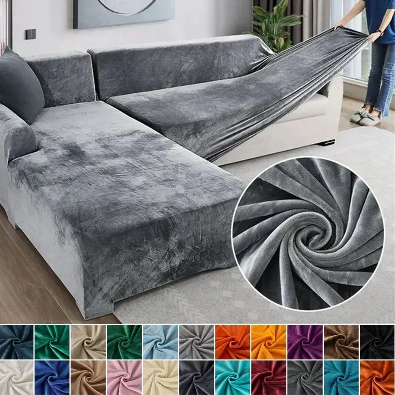 Velvet Sofa Thick Elastic 1/2/3/4 Seater Sofa Cover for Living Room Velvet Plush L Shaped Corner Sofa Cover Couch Cover