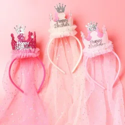 Crown Gauze Headbands for Girls Birthday Party Sweet Princess Birthday Hat Baby Girl Hair Accessories Children Surprise Gifts