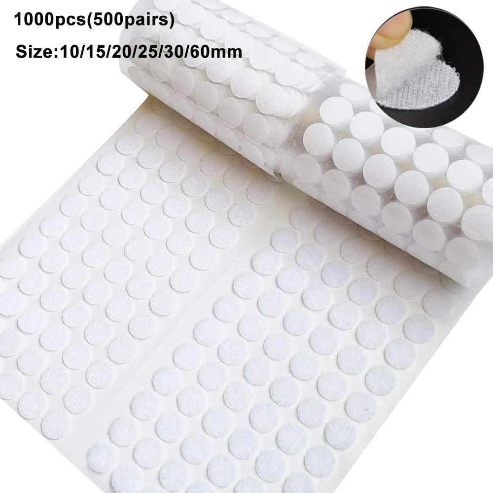 Self Adhesive Fastener Dots Tapes 500Pairs Hook Loop Sticky Glue Coins Hook Adhesive 10/15/20/25/30/60mm for School Office