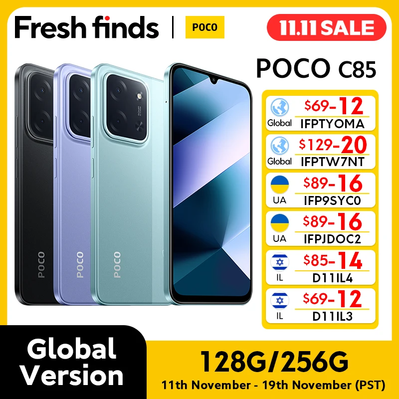 【Estreia mundial】POCO C85 Versão Global Smartphone 128/256GB Helio G81-Ultra 6000mAh bateria 6,9 "display 50MP Câmera 33W NFC