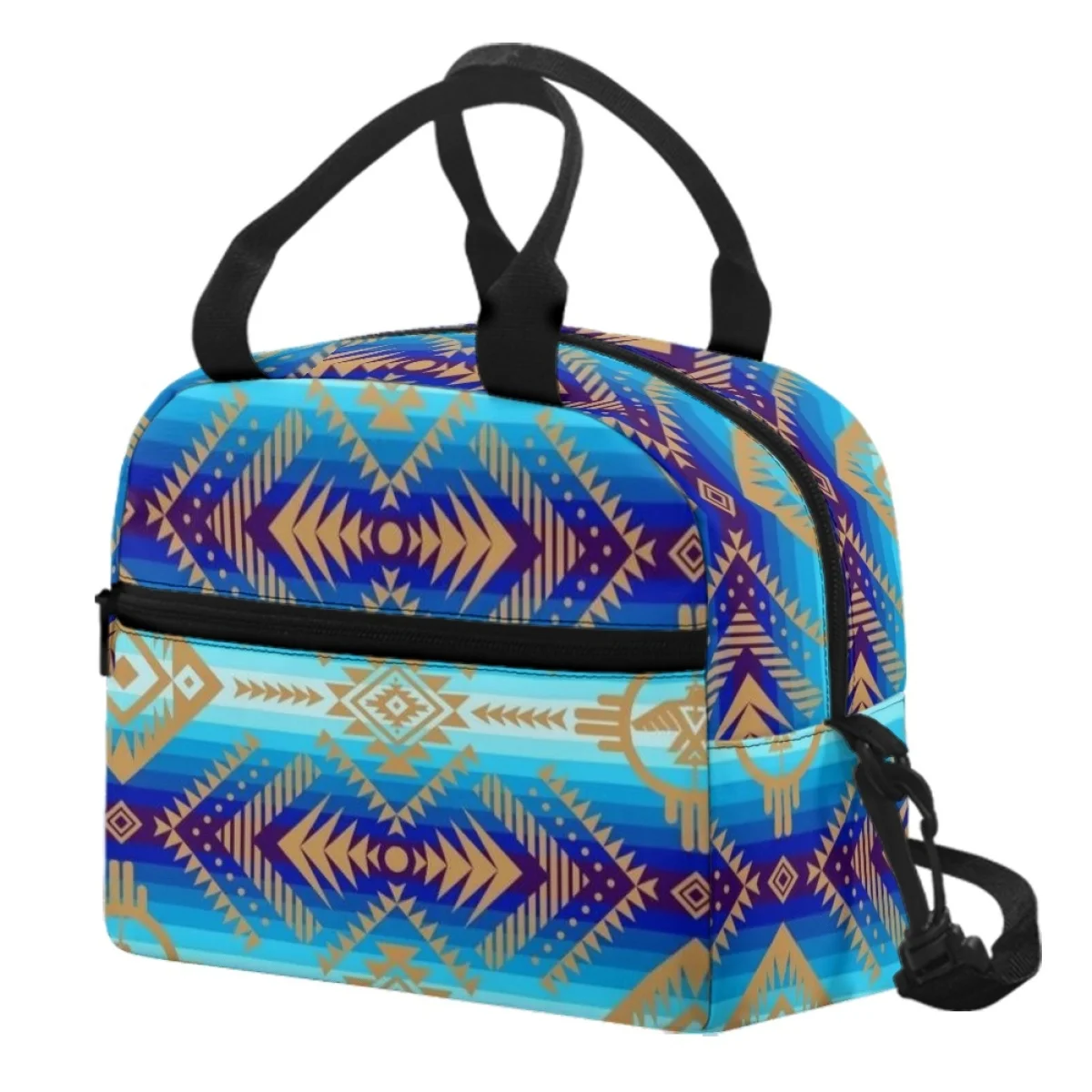 FORUDESIGNS-fiambrera con patrones aztecas para niños, bolsa de almuerzo ligera, impermeable, aislamiento térmico, empaquetada