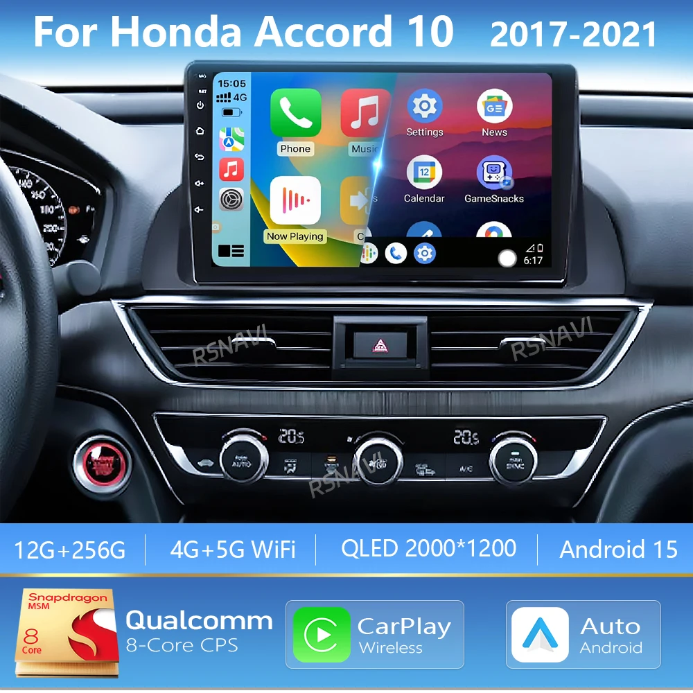 

Android 15 Carplay Auto WIFI + 4G автомобильный радиоприемник мультимедийный плеер для Honda Accord 10 CV X 2017-2021 авторадио стерео 2din головное устройство