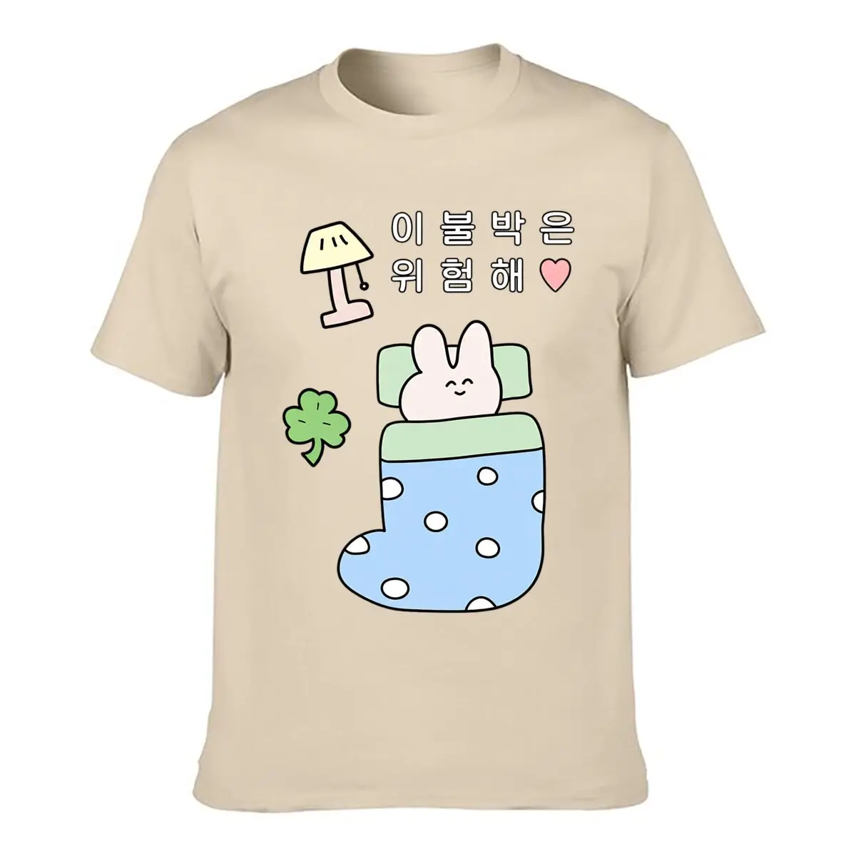 Korean Outside The Blanket Is Dangerous Sleeping Rabbit Illustration Loose T-shirt Casual Tee