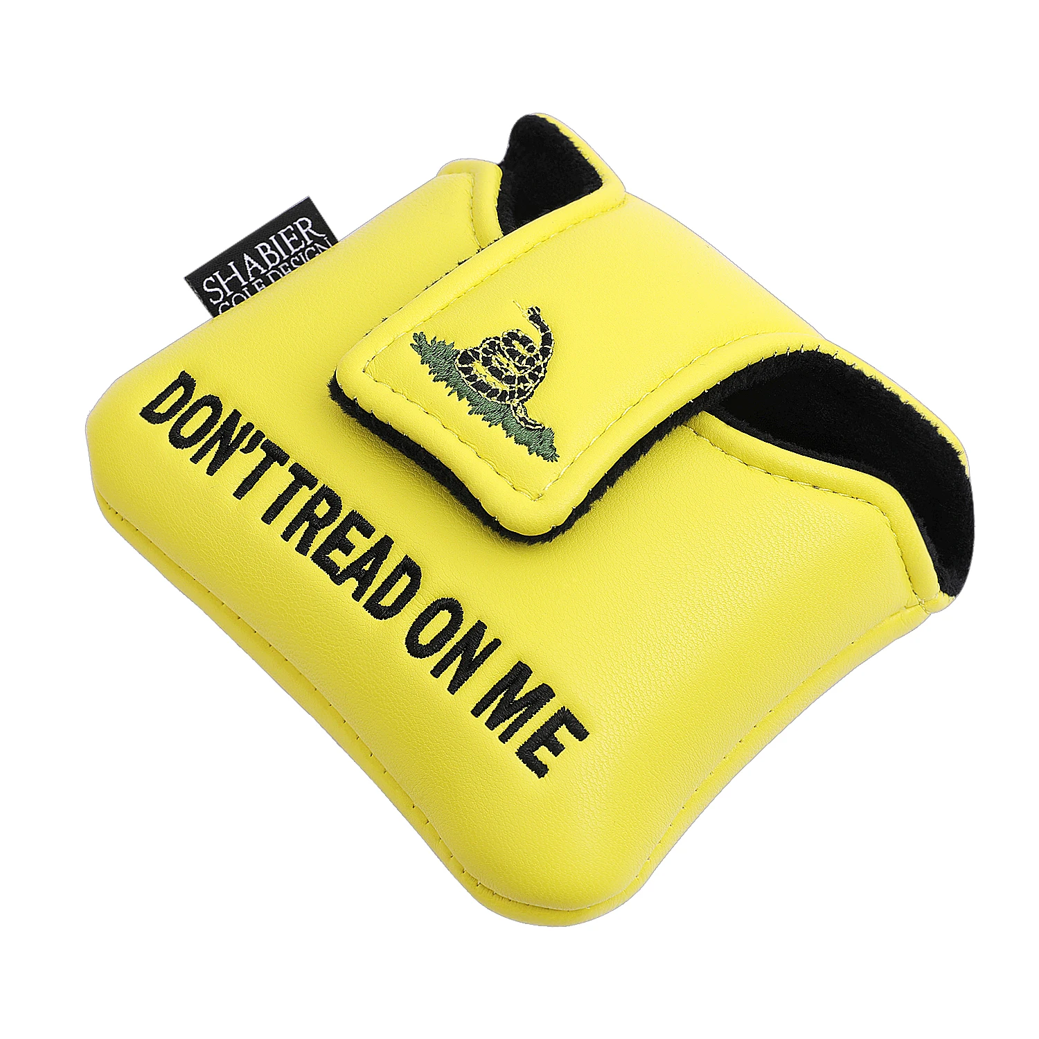 Yellow PU Leather Embroidery DON\'T TREAD ON ME Golf Club Headcover Magnetic Large Squar Mallet Putter Cover