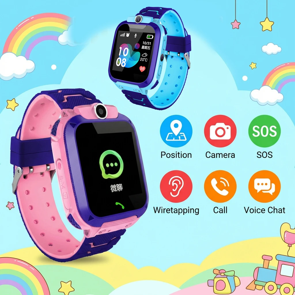 

Smart Watch Kids LBS Tracker Two-Way Voice Chat SOS Button Children's Phone Watch Easy to Use, School Time Mode Child Safety