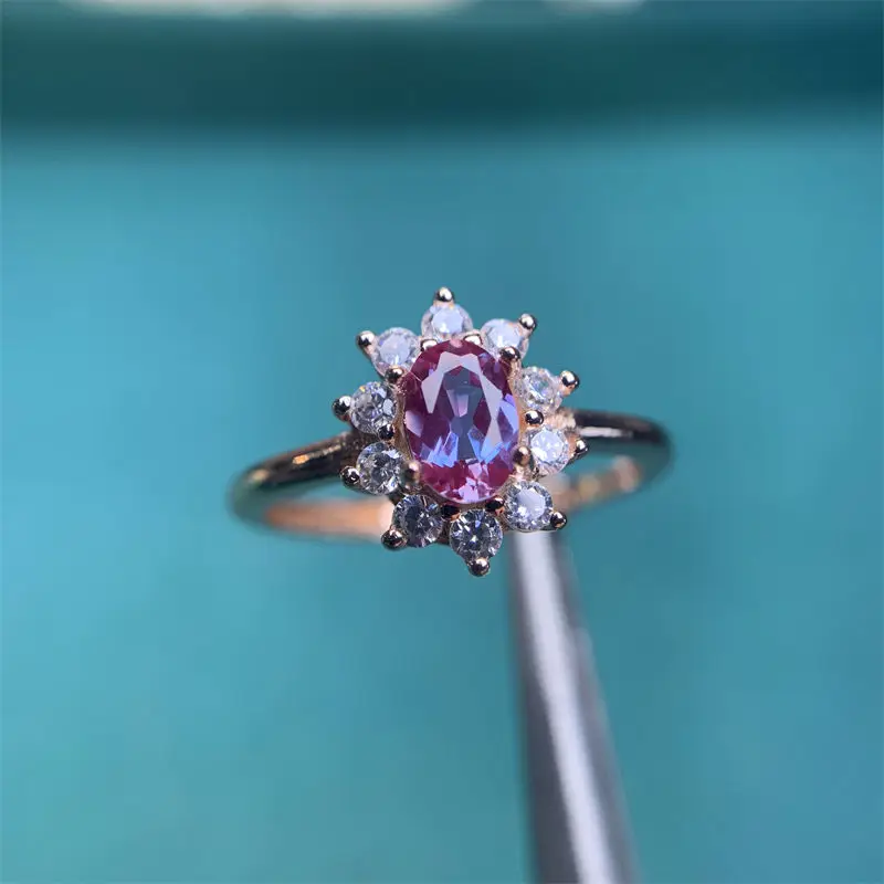 Beautiful Alexander Color Changing Gemstone 4X 6mm Wedding Birthday Gift Rings for Women 925 Silver