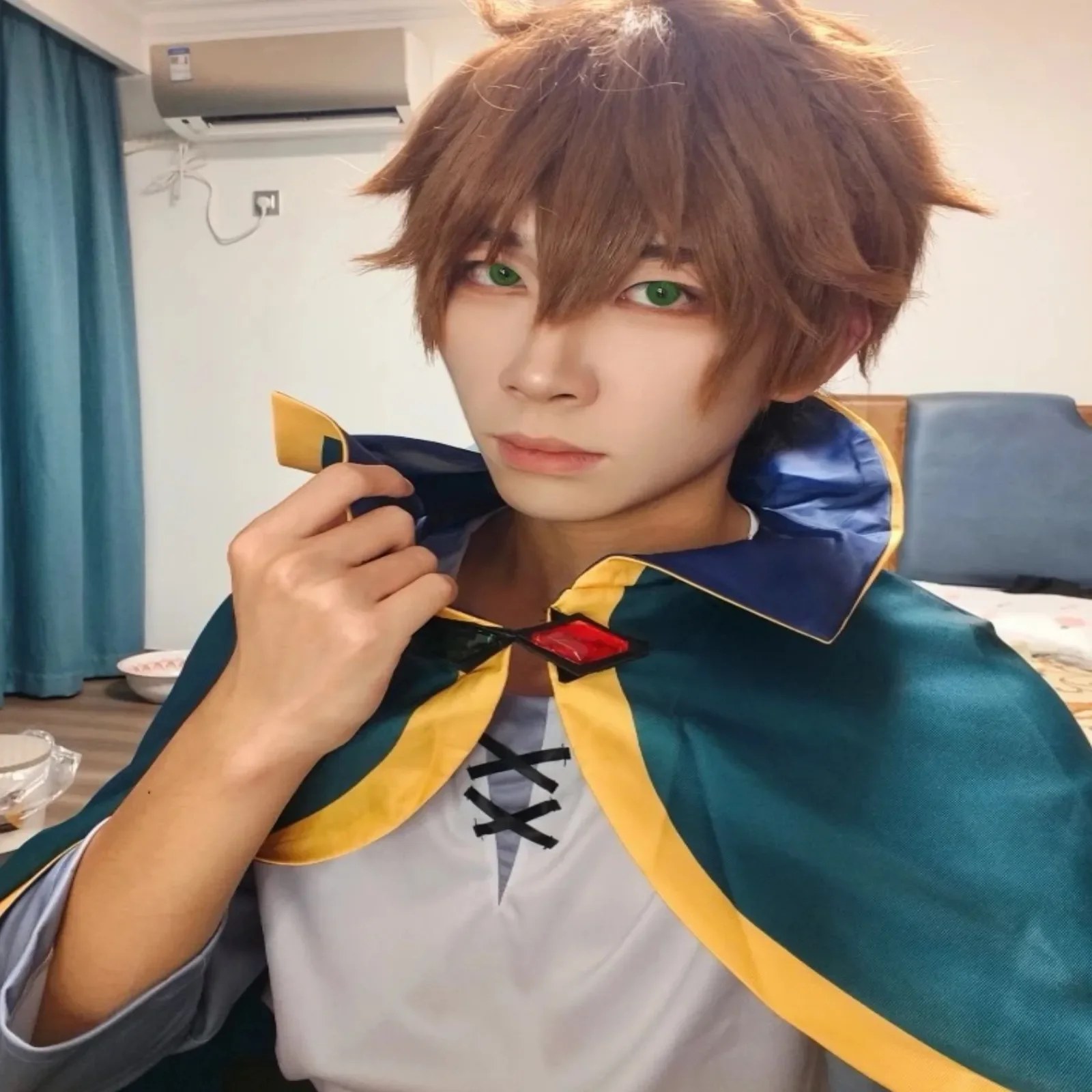 Satou Kazuma 코스프레 의상 가발 애니메이션 Kono Subarashi Sekai Ni Shukufuku Wo 의상 남자 할로윈 파티 컨벤션 복장