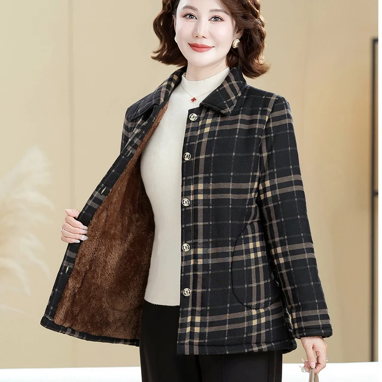 

Thiened ort Cotton Jaet Women's Warmth Fce Lined Cotton Clothes Casual Loose Sle Polyester Fiber Single Button