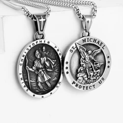 Temperament Classic Saint Christopher Pendant Necklace Women Men 316L Stainless Steel Angle Necklace Ancient Jewelry