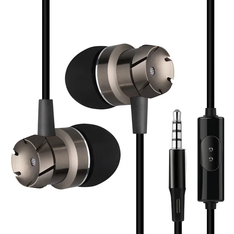 Metal Wired Super Bass Earbud 3.5mm Built-in Microphone Hand Free Noise Reduction Gaming Universal Headset Sport Earphone