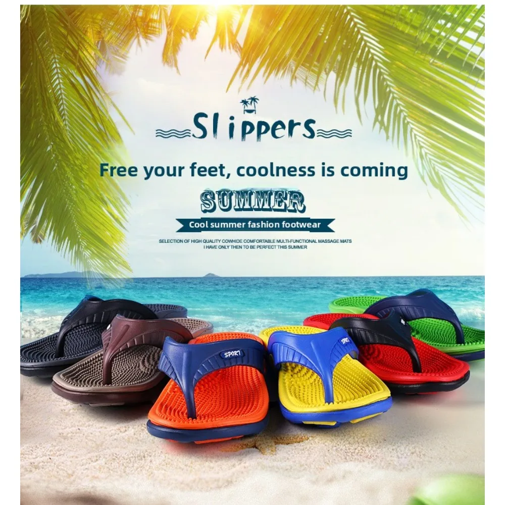 New Men's massage anti-slip flat shoes, quick-drying and comfortable indoor-outdoor one-piece sandals, summer women's slippers