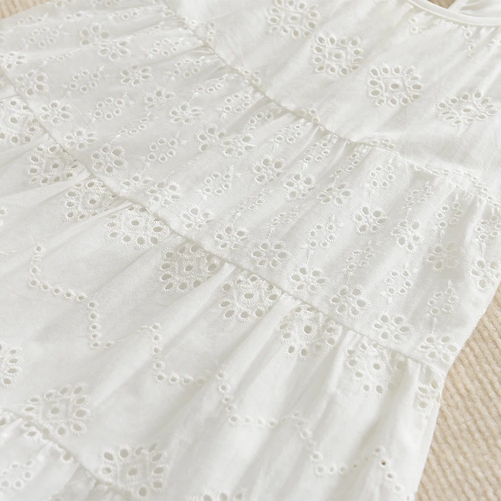 Sommer Einfarbig Casual Mädchen Kleid 2-7 Jahre Alt Weiß Mittellanges Hosenträgerkleid Baumwolle Tragen Einfarbige Kinderkleidung – Detail 5
