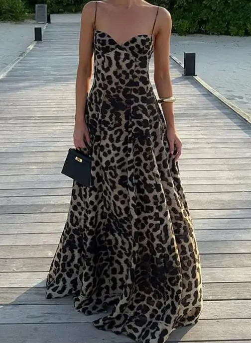 

Y2K Hot Girl Camisole Leopard Print Long Dress Women's Dress 2025 Autumn