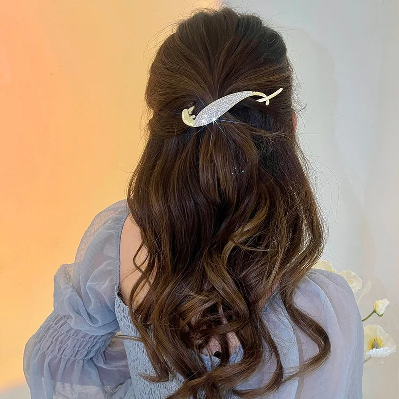 Korean Rhinestone Pearl Hair Clips Exquisite Fish Tail Hairpins Barrettes Sweet Irregular Hair Claws for Women Hair Accessories image 5
