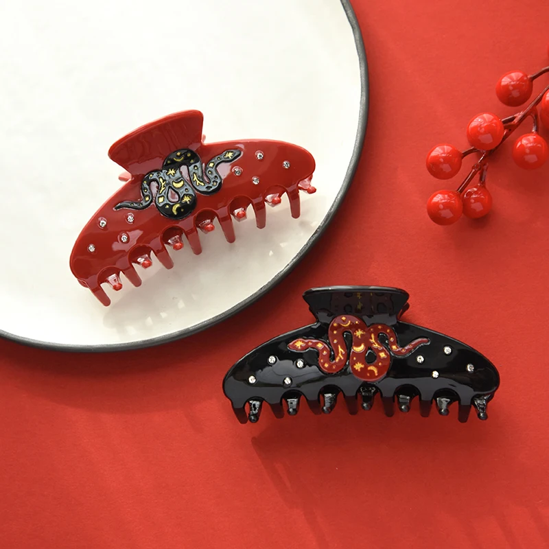 クリエイティブヘビ年酢酸ヘア爪トレンディなヘアクリップ女性ガールズファッション多用途サメクリップヘアアクセサリーギフト