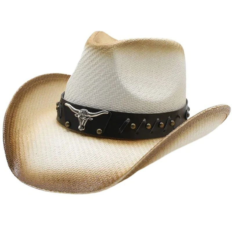 Western Cowboy Hats for Adult Wide Brims Cowboy Hats Elagant Music Festival Hat Masquerades Head Belt Hat Headwear