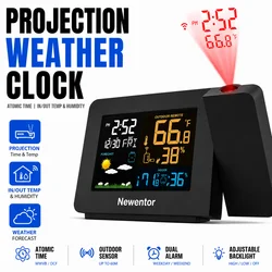 Projection Alarm Clock with Weather Station, Atomic Clock with Indoor Outdoor Thermometer & Humidity Monitor, WWVB Digital