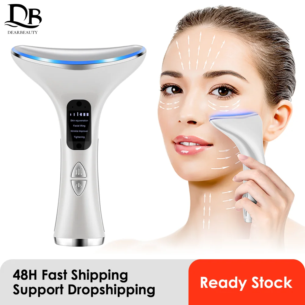 EMS Face Neck Beauty Device 3 Colors LED Photon Therapy Facial Lifting Machine Hot Skin Tighten Double Chin Reducer Anti Wrinkle