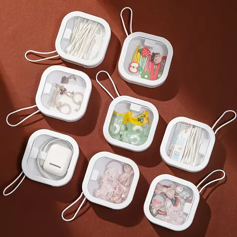 1-piece Portable Travel Transparent Dust-proof Finishing Box, Desktop Cosmetic Cotton Children Hair Card Jewelry Storage Box