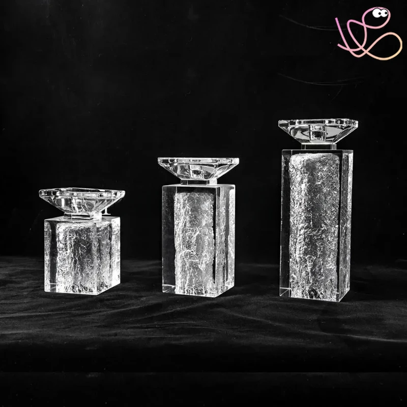 Minimalist Ripple Pattern Tea Lamp Square Activity Candle European Crystal Transparent Resin Candlestick for Home Decoration