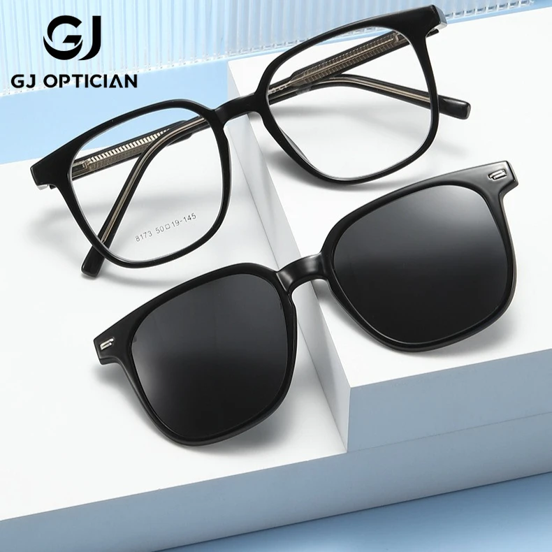 

GJ OPTICIAN fashion magnetic suction sleeve clip sunglasses women square anti blue light reading prescription customized glasses