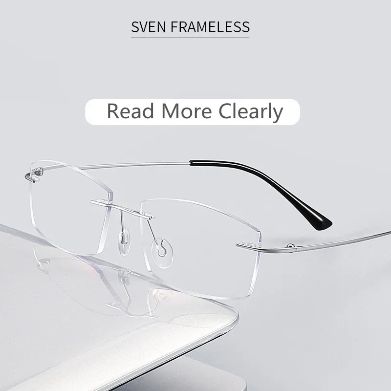 Pure Titanium Rimless Diamond Cutting Man Woman Glasses Frame Anti Blue Light Reading Glasses Men Eyewear + 1.0 1.5 2.0 2.5 3.0