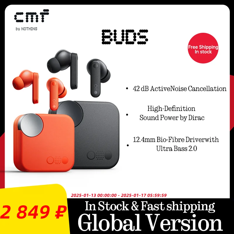 Global Verison CMF by Nothing Buds  with 42 dB ANC Active Noise Cancellation with Transparency Mode  IP54 Bluetooth 5.3