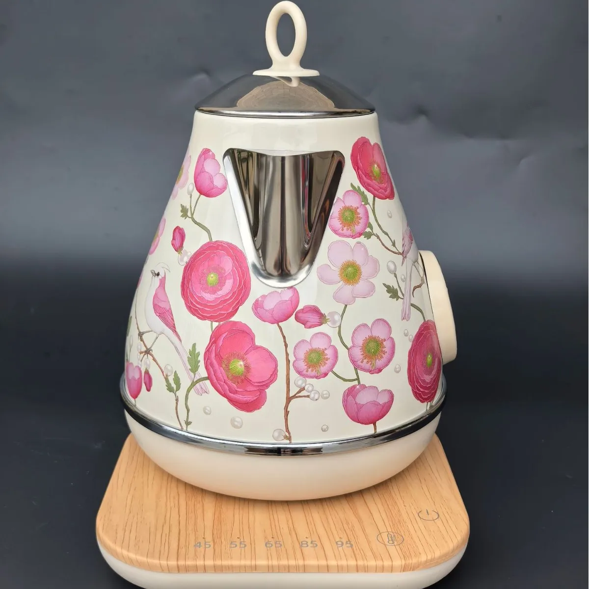 Electric Kettle Temperature Control Boiling Kettle 304 Stainless Steel Keep Warm Electric Teapot 1.7L 1850W Retro Pink Flowers