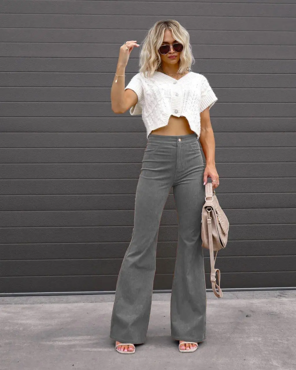 Fashionable Retro Women\'s Slightly Flared Pants Autumn And Winter Solid Color High Waist Button Slim Pants For Dating And Office