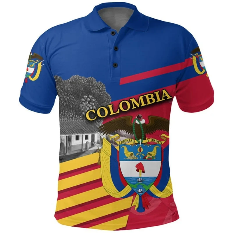 Men Colombia Flag Polo Shirt 3D Print Lapel Button Short Sleeve Tees Tops Summer Casual T-Shirts Streetwear Camisetas Hombre