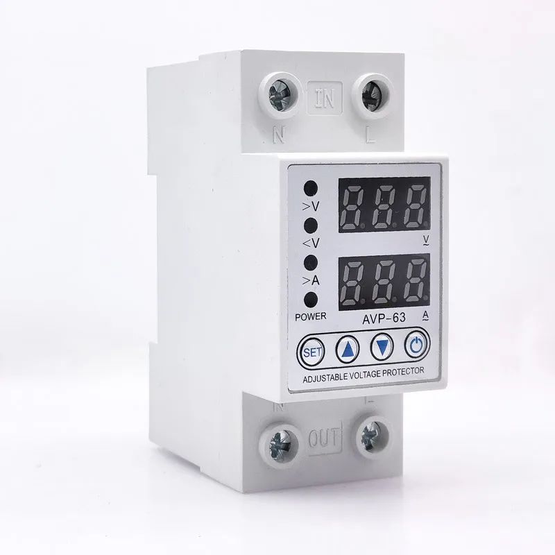 Adjustable Over Under Voltage Reclosing Protector Relay 40A 63A 100A 230V Limit Current Protection Dual Digital Display 3 Phase