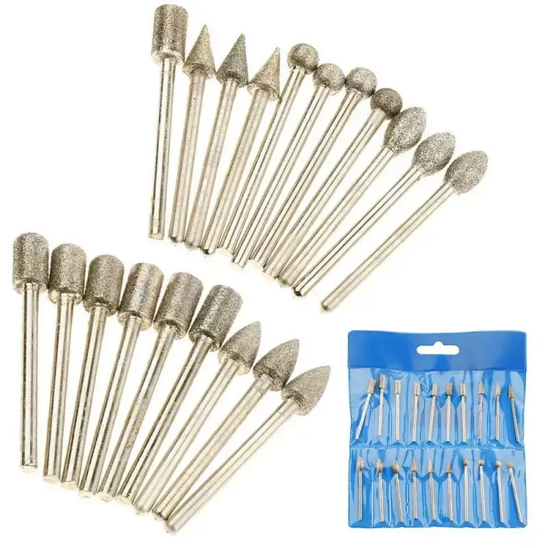 Mèches diamantées pour jeu de forets électriques, tête Dremel, accessoires pour jeu de grains éloignés, convertibles, outils de forage de bavure, 20 pièces, 3x6mm, 80