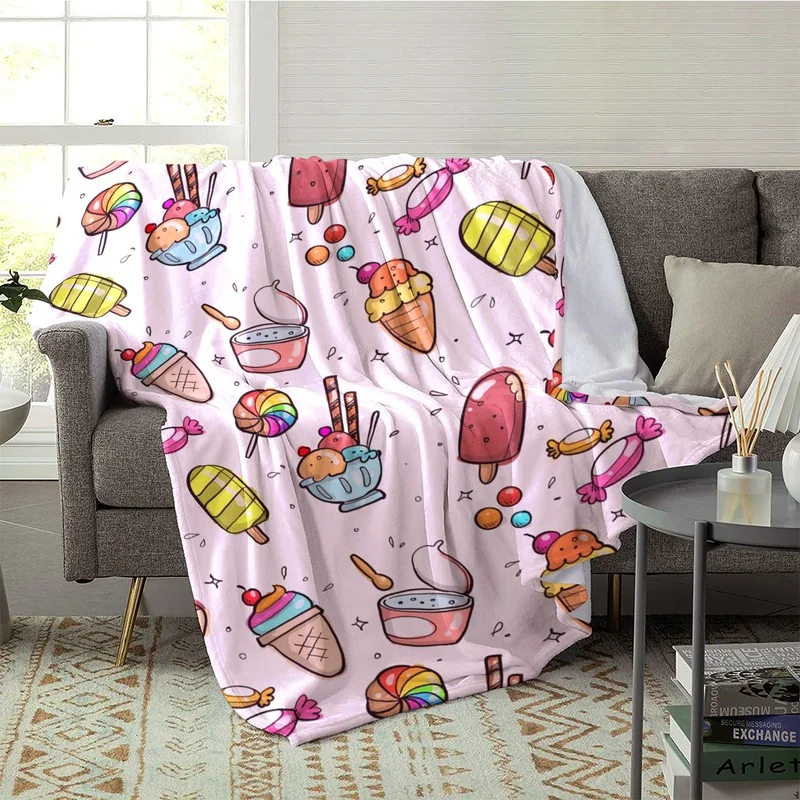 Kawaii Candy Ice Cream Dessert Pattern Blanket Throw 150x200cm Plush Cozy Cute Decor Gift for Girls Women view 5