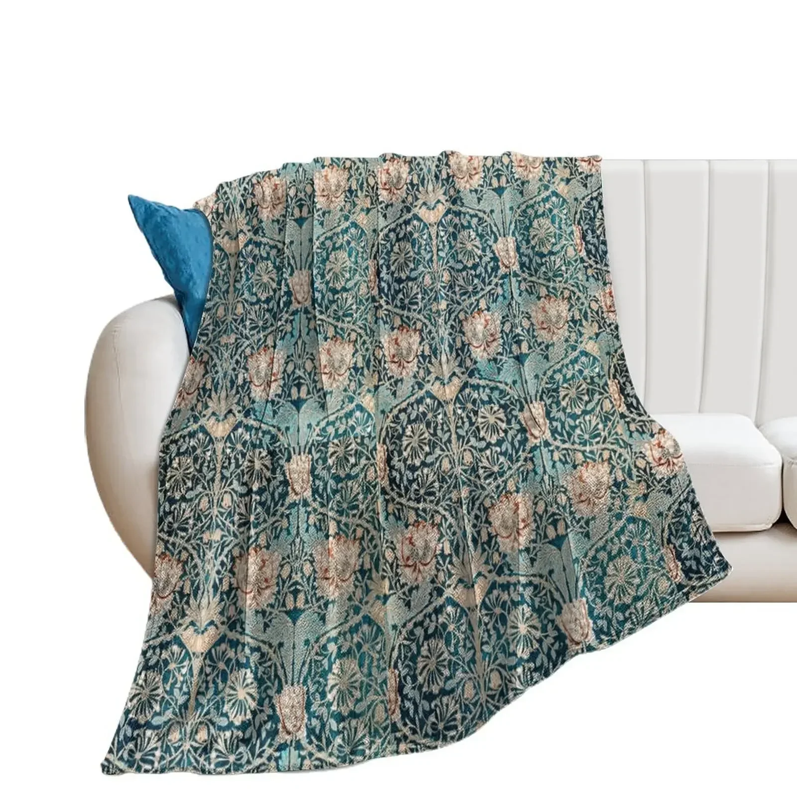 

William Morris Blue Pink Flower Throw Blanket funny gift Furry for winter Soft Plaid Blankets