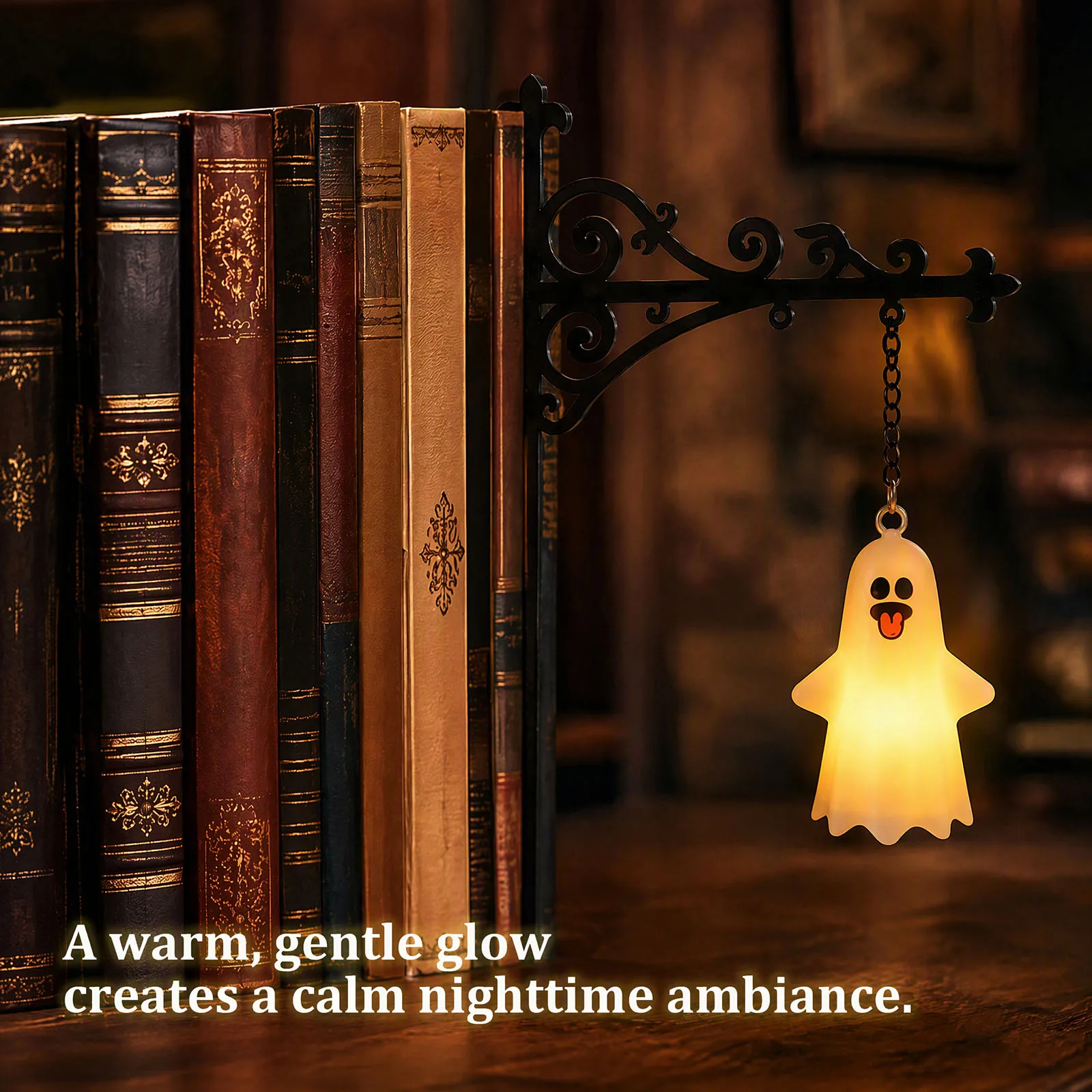 Iron Lantern Bookshelf Light Library Lamp Reading Nook Warm Glow Gothic Farmhouse Decor Accent