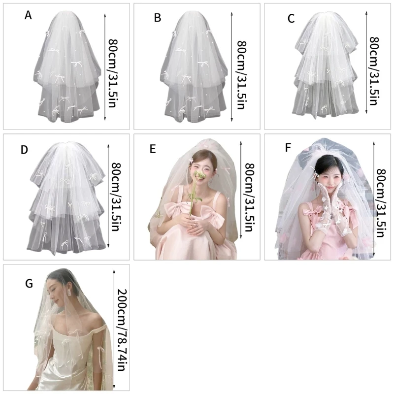 Bride Veil Studded Bowknot Beaded Head Covering Wedding Hair Covering White Wedding Veil Headscarf Short Veil DropShip image 6