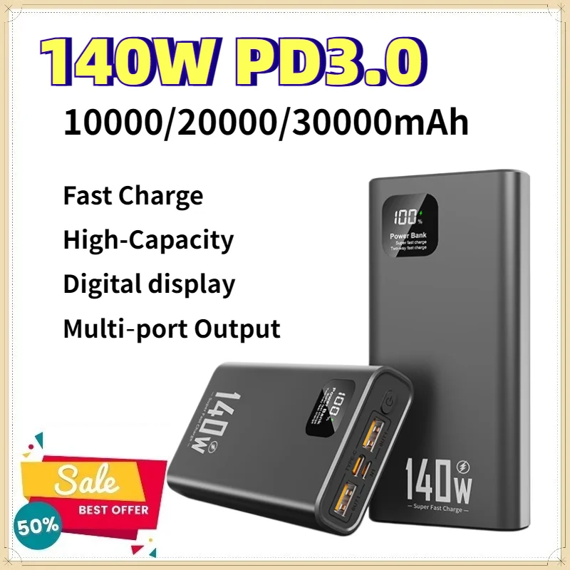 100000mAh 140W Power Bank Fast Charging Large Capacity PowerBank LED Digital Display External Battery for IPhone Samsung