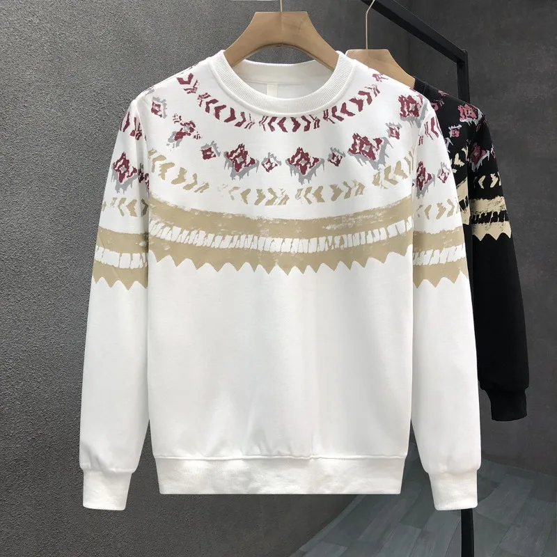 جرافيك رجل البلوز Crewneck Overfit فضفاض فاخر القطن عرق قميص الملابس صفقات S الدافئة الأبيض جولة الرقبة بلوزات للرجال
