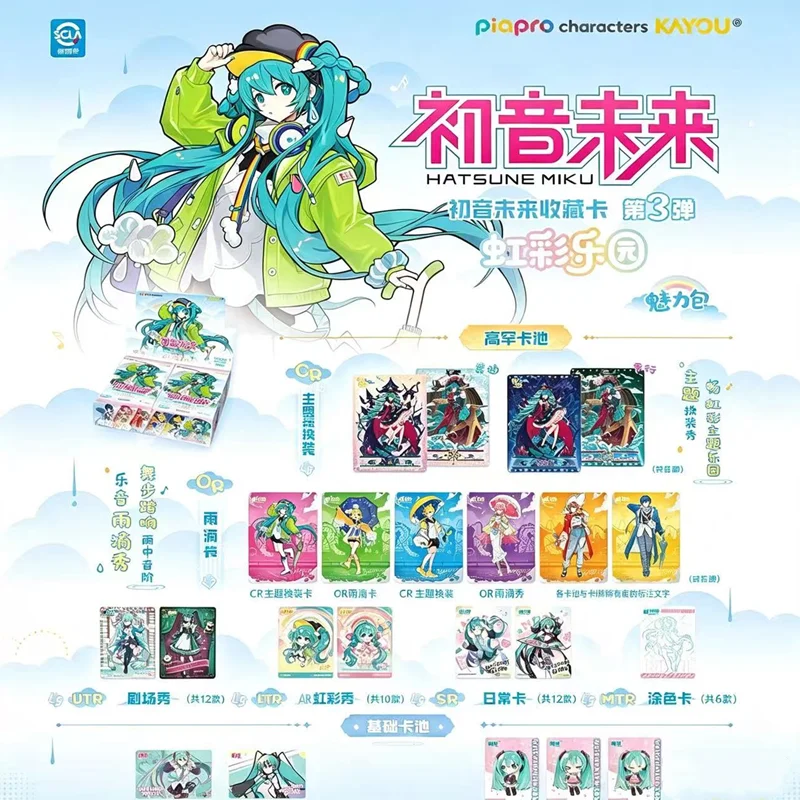 100% Genuine KAYOU Hatsune Miku Trading Cards Rainbow Paradise Vol.3 Charm Pack Collectible Anime Character Cards Game Toy Gifts
