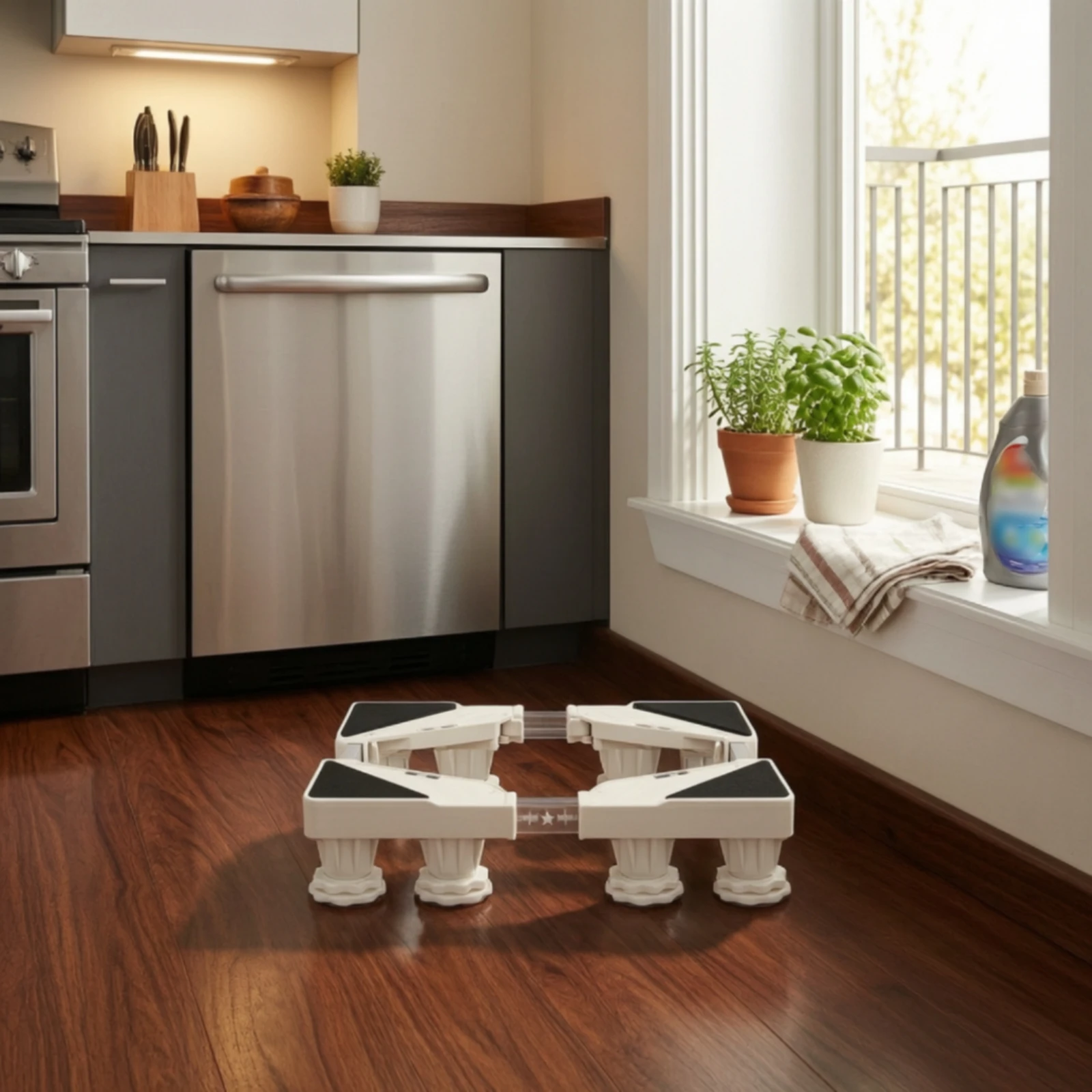 Dishwasher Pedestal Stable Adjustable Appliance Pedestal Dishwasher Stand with Adjustable Feet Space-Saving Base Ventilated
