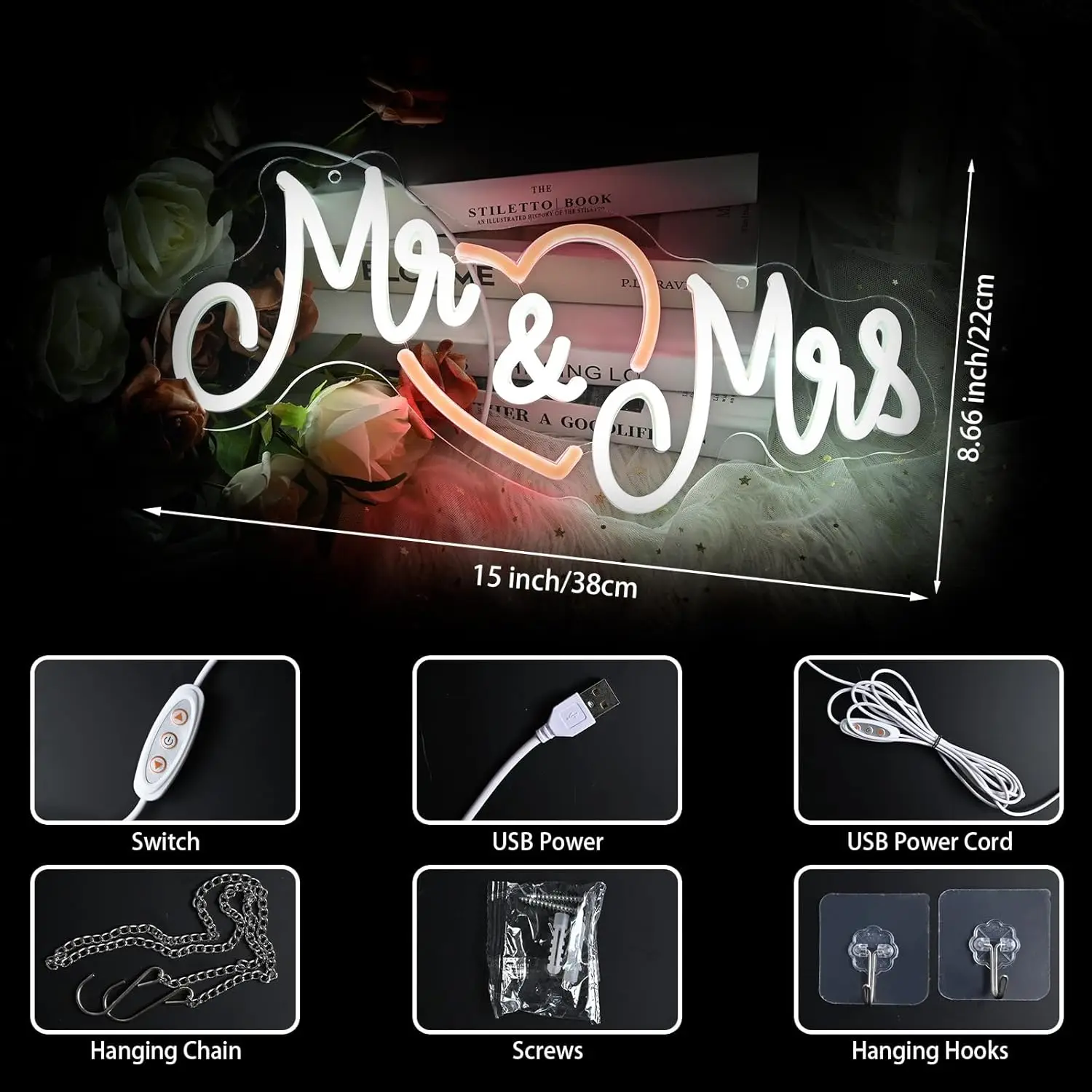 Mr and Mrs Neon Light Sign LED Aesthetics Neon Sign For Wall Decor Engagement Party Wedding Room Decor Valentines Art Gift