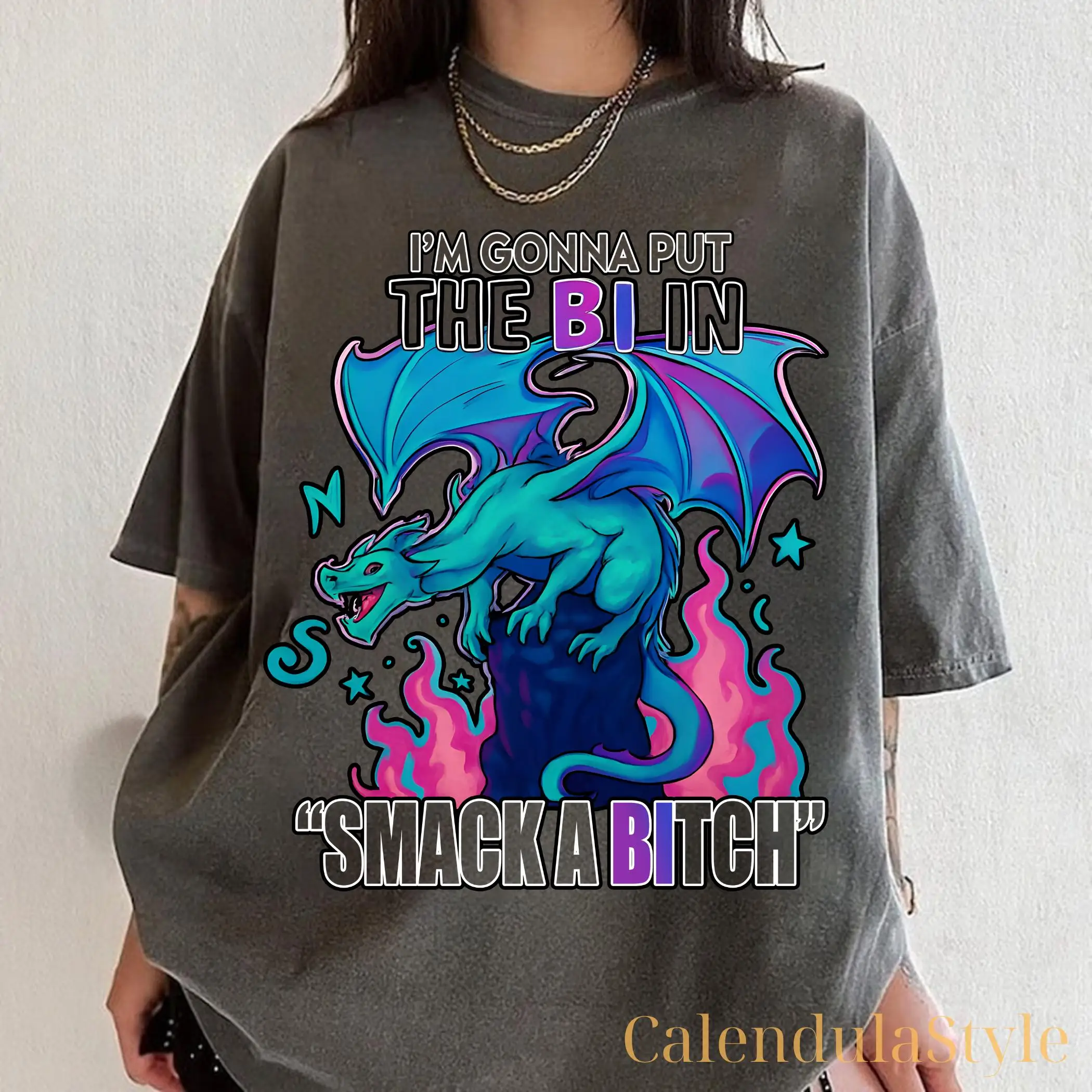 Dragon Bisexual Pride T-shirt, I'm Gonna Put The Bi in Smack A, Bi Clothes, Bi Pride Fantasy Shirt, Funny LGBTQ Tee